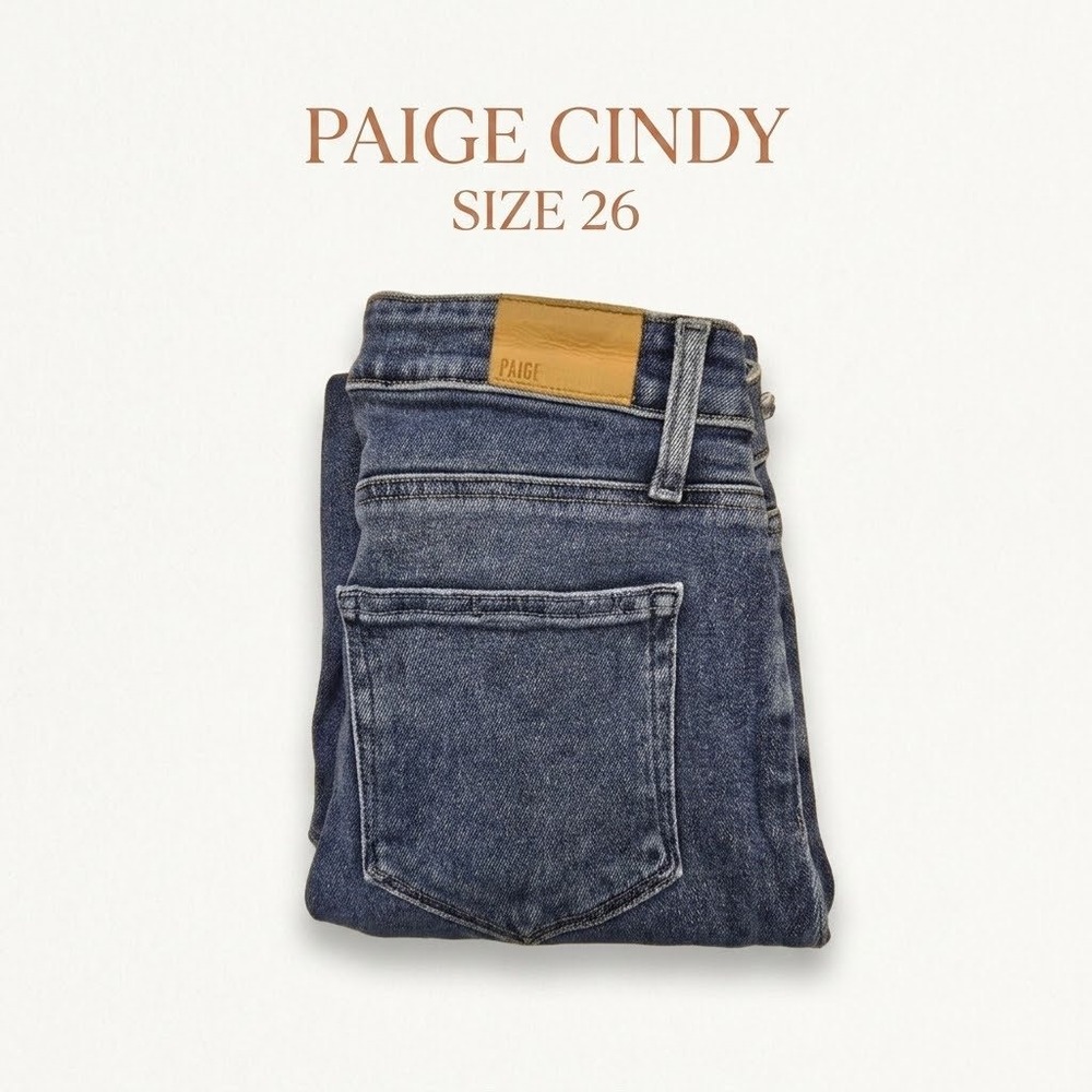 PAIGE Cindy High Rise Cotton Blend Blue Raw Hem Jeans Womens Size 26